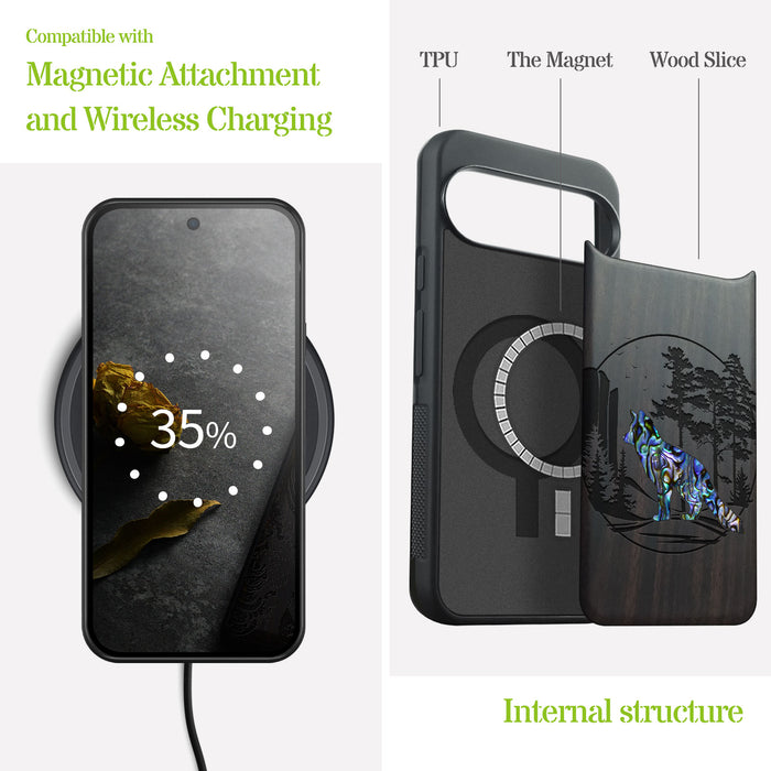 A Journey Through the Forest, Hand-Inlaid Wood & Mother of Pearl Case - Artisanal Cover for Google Pixel