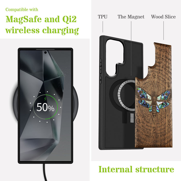 The Death Moth and Octagonal Star Hand-Inlaid Wood & Mother of Pearl Case Samsung Galaxy Artisanal Case View
