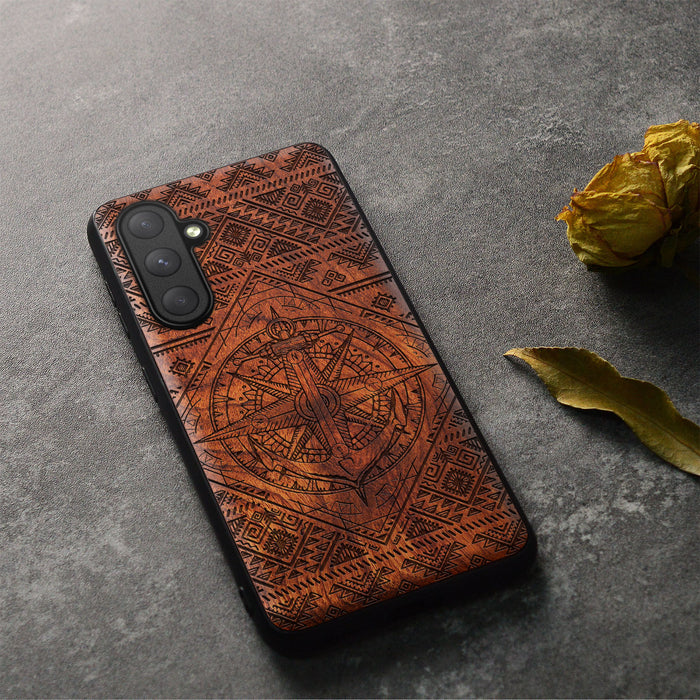 Nautical Ensemble Amidst Zendoodle Geometry, Classic Engraved Wood & TPU Case - Artisanal Cover for Samsung Galaxy