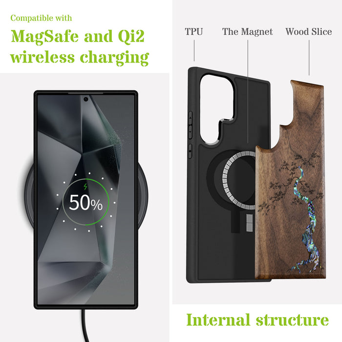 The Majestic Pine Tree, Hand-Inlaid Wood & Mother of Pearl Case - Artisanal Cover for Samsung Galaxy