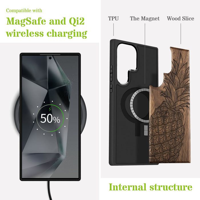 The Pineapple Fruit Design Classic Engraved Wood & TPU Case Samsung Galaxy Artisanal Case View