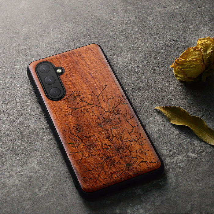 Sakura Sketch, Classic Engraved Wood & TPU Case - Artisanal Cover for Samsung Galaxy