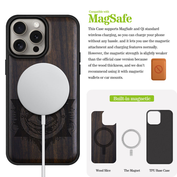 Storm Eye, Classic Engraved Wood & TPU Case - Artisanal Cover for Apple iPhone