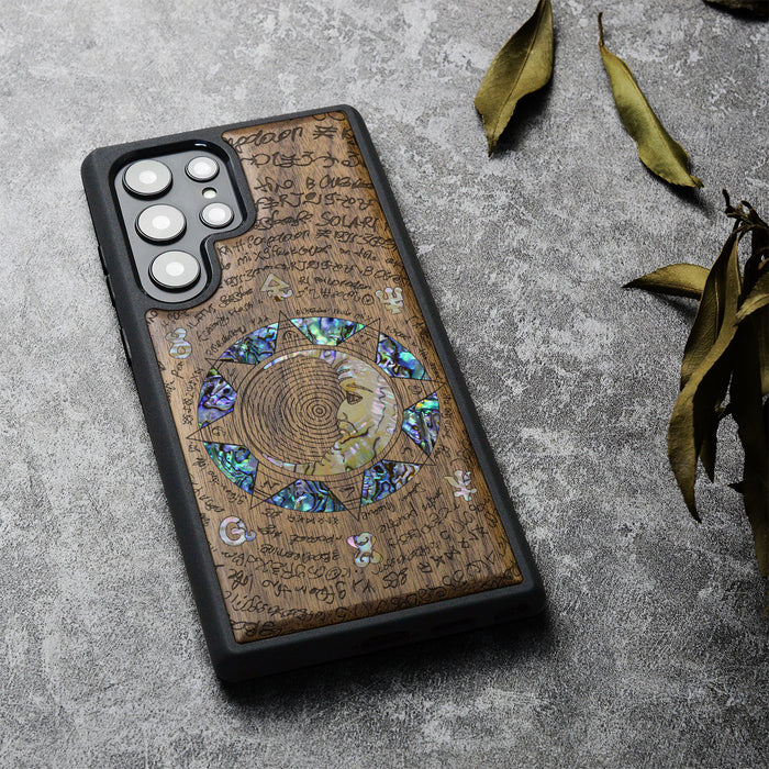 A Manuscript Enigma, Hand-Inlaid Wood & Mother of Pearl Case - Artisanal Cover for Samsung Galaxy