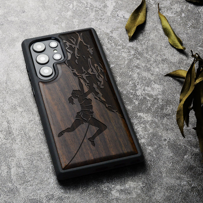 Woman Ascending the Cliff, Classic Engraved Wood & TPU Case - Artisanal Cover for Samsung Galaxy