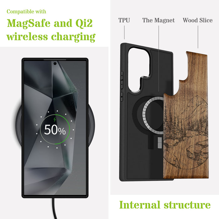 The Lake and Mountain Landscape Classic Engraved Wood & TPU Case Samsung Galaxy Artisanal Case View