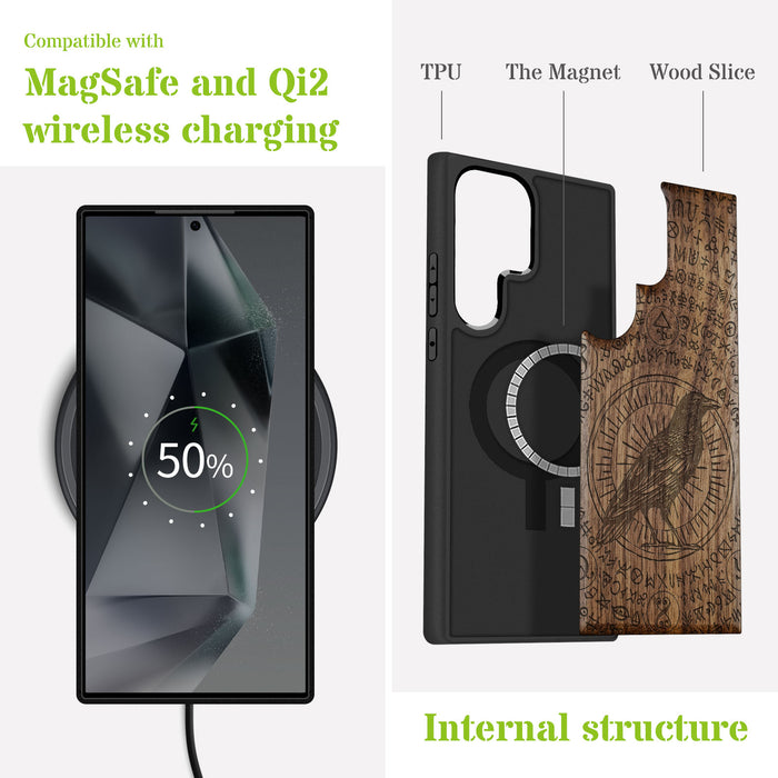 The Haloed Crow Classic Engraved Wood & TPU Case Samsung Galaxy Artisanal Case View