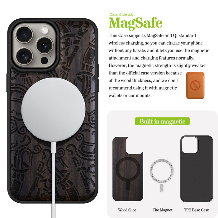 Viking Shield, Classic Engraved Wood & TPU Case - Artisanal Cover for Apple iPhone