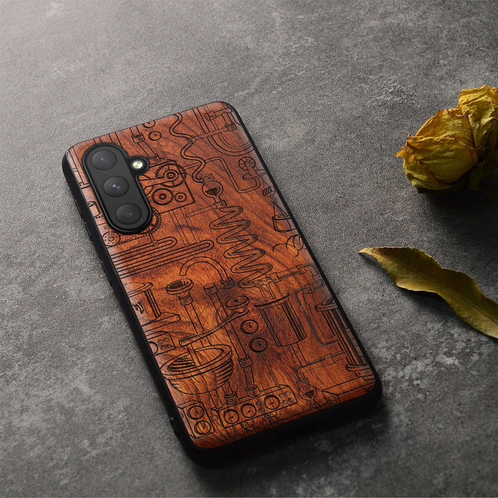 A Retro Industrial Tapestry in Vector Linework, Classic Engraved Wood & TPU Case - Artisanal Cover for Samsung Galaxy