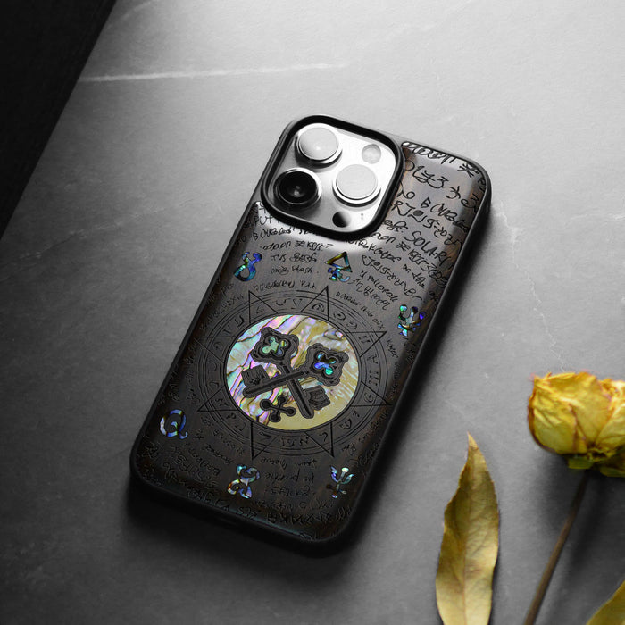 A Heraldic Enigma, Hand-Inlaid Wood & Mother of Pearl Case - Artisanal Cover for Apple iPhone