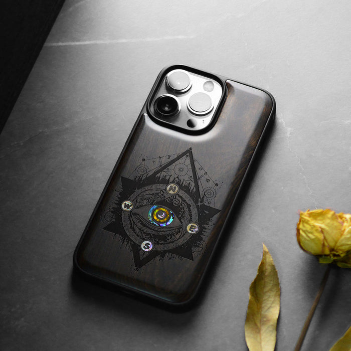 Storm Eye, Hand-Inlaid Wood & Mother of Pearl Case - Artisanal Cover for Apple iPhone