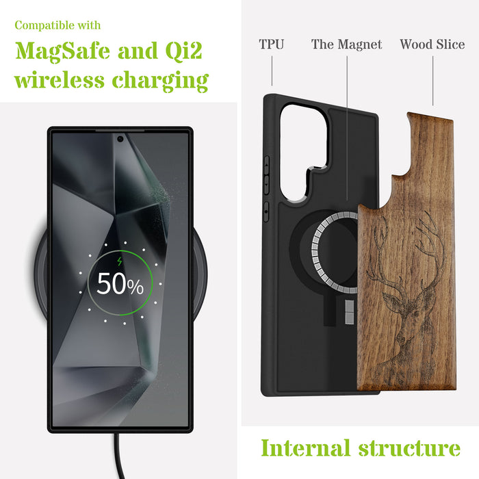 The Half-Length Deer Linework Art Classic Engraved Wood & TPU Case Samsung Galaxy Artisanal Case View