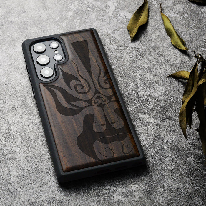 The Chinese Opera Mask, Classic Engraved Wood & TPU Case - Artisanal Cover for Samsung Galaxy