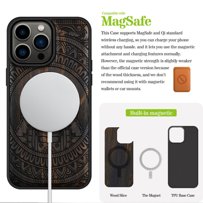 Astronaut in Mandalic Embrace, Classic Engraved Wood & TPU Case - Artisanal Cover for Apple iPhone