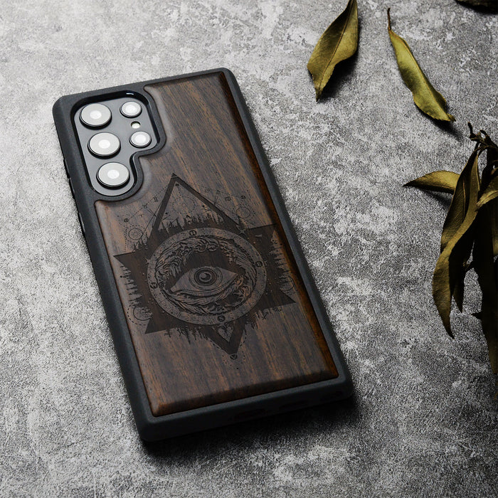 Storm Eye, Classic Engraved Wood & TPU Case - Artisanal Cover for Samsung Galaxy