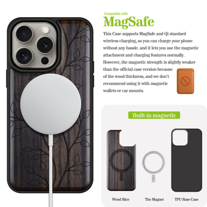 The Essence of Foliage, Classic Engraved Wood & TPU Case - Artisanal Cover for Apple iPhone