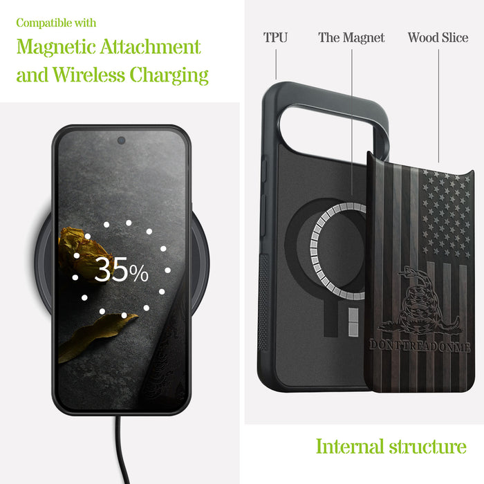 Patriot Flag, Classic Engraved Wood & TPU Case - Artisanal Cover for Google Pixel