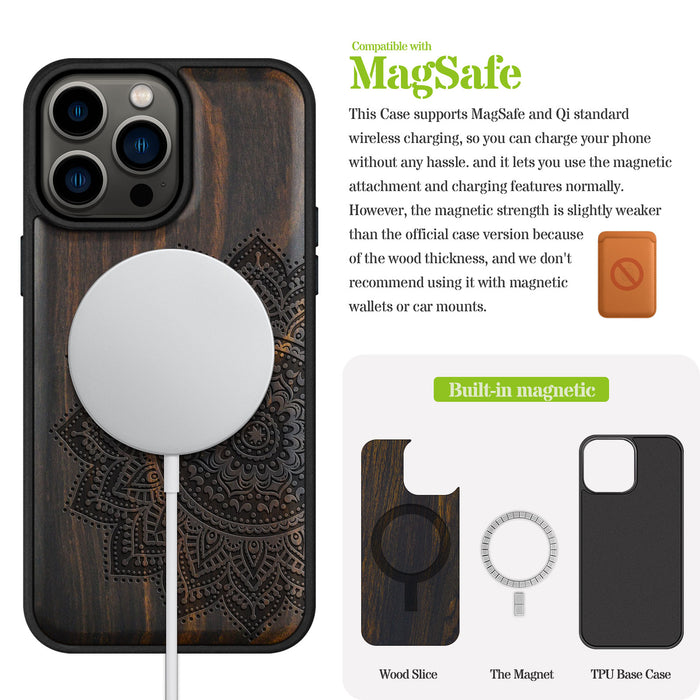 The Half Mandala Lace Art, Classic Engraved Wood & TPU Case - Artisanal Cover for Apple iPhone