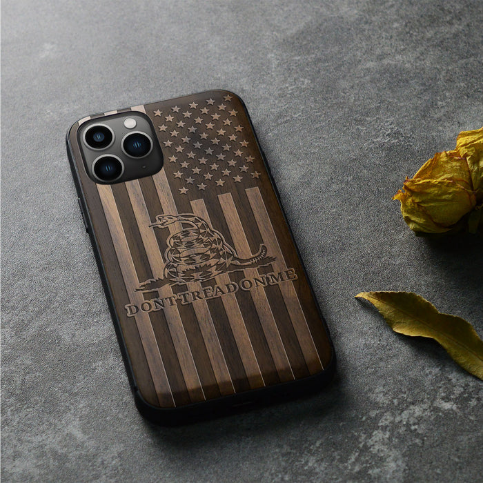 Gadsden and the American Flag, Classic Engraved Wood & TPU Case - Artisanal Cover for Apple iPhone