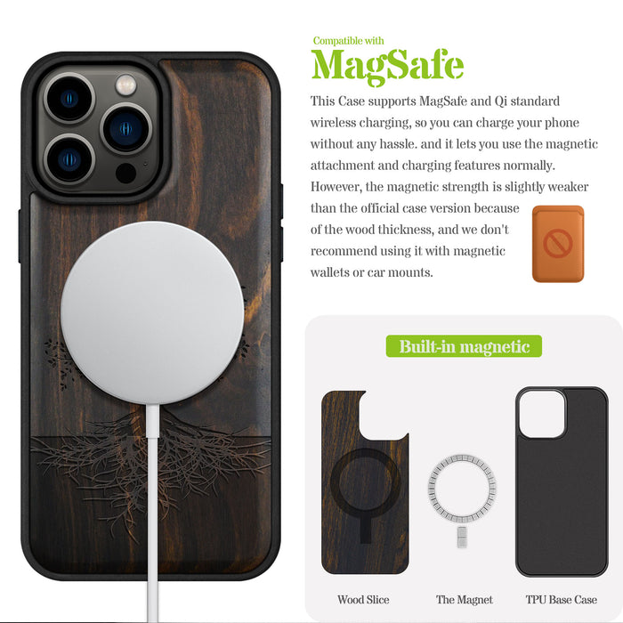 The Yin Yang Tree, Classic Engraved Wood & TPU Case - Artisanal Cover for Apple iPhone