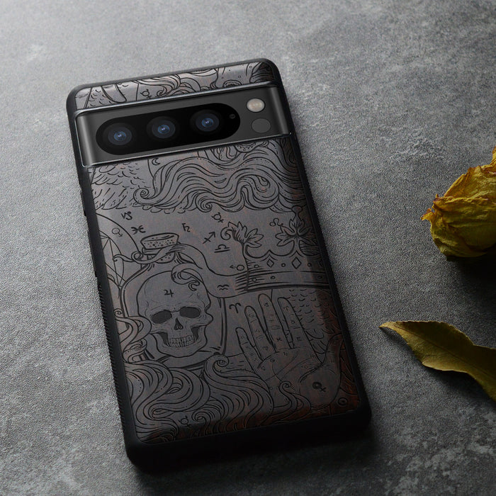 Zodiac Mystique, Classic Engraved Wood & TPU Case - Artisanal Cover for Google Pixel