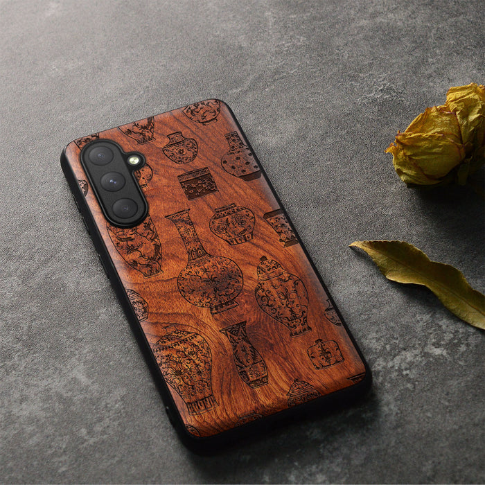 The Art of Chinese Ceramic Design, Classic Engraved Wood & TPU Case - Artisanal Cover for Samsung Galaxy