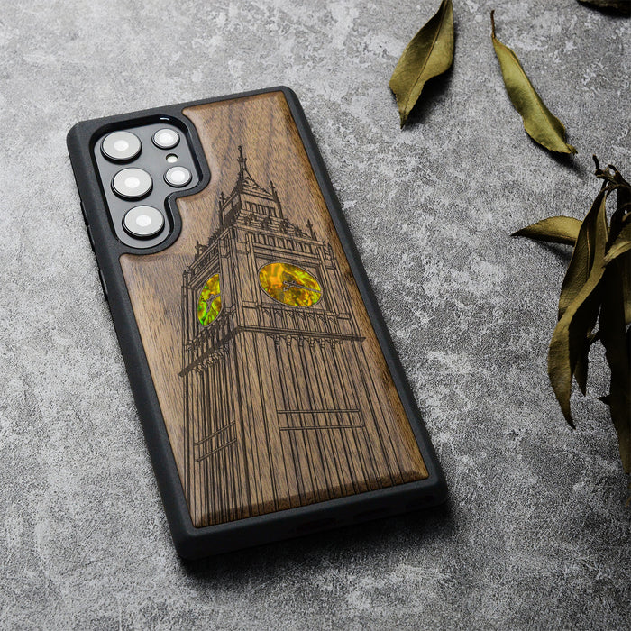 The Big Ben of London, Hand-Inlaid Wood & Mother of Pearl Case - Artisanal Cover for Samsung Galaxy