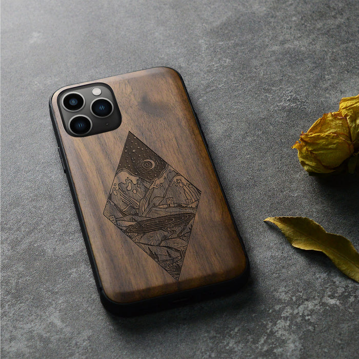 A Glimpse into the Starlit Wilderness, Classic Engraved Wood & TPU Case - Artisanal Cover for Apple iPhone