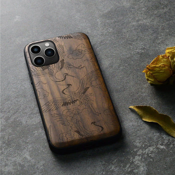 Celestial Ballet, Classic Engraved Wood & TPU Case - Artisanal Cover for Apple iPhone