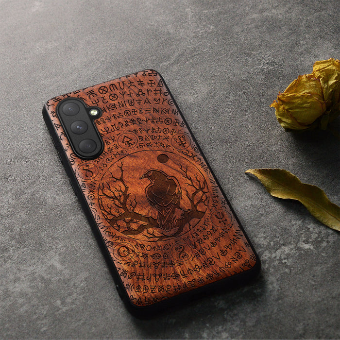 Whispers of the Enigma, Classic Engraved Wood & TPU Case - Artisanal Cover for Samsung Galaxy