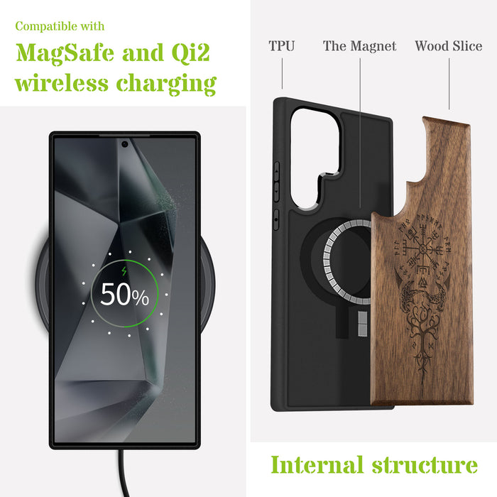 Viking Compass Classic Engraved Wood & TPU Case Samsung Galaxy Artisanal Case View