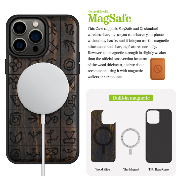 Mystical Runes, Classic Engraved Wood & TPU Case - Artisanal Cover for Apple iPhone