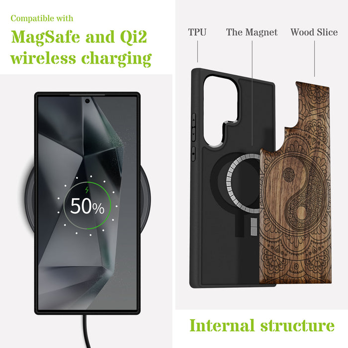 Yin Mandala Classic Engraved Wood & TPU Case Samsung Galaxy Artisanal Case View