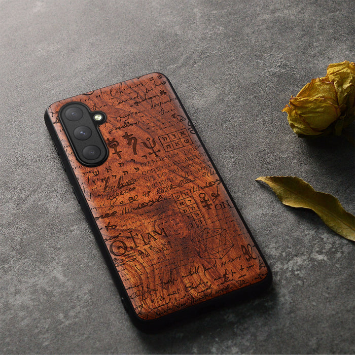 Eloquent Abstraction, Classic Engraved Wood & TPU Case - Artisanal Cover for Samsung Galaxy