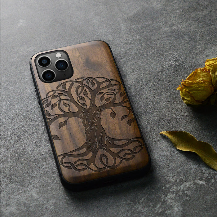 The Celtic Tree of Life, Classic Engraved Wood & TPU Case - Artisanal Cover for Apple iPhone