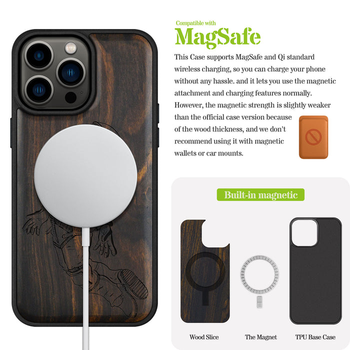 The Floating Astronaut, Classic Engraved Wood & TPU Case - Artisanal Cover for Apple iPhone