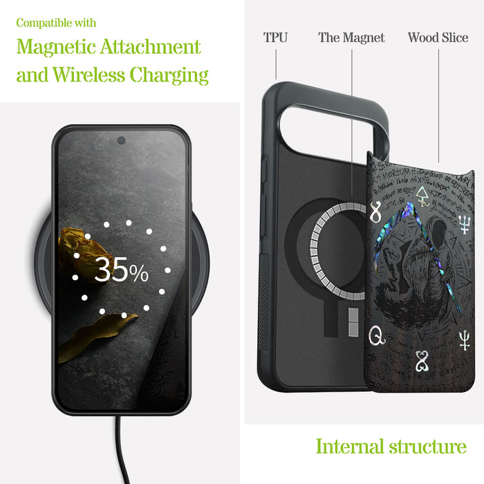 The Reaper's Scythe, Hand-Inlaid Wood & Mother of Pearl Case - Artisanal Cover for Google Pixel