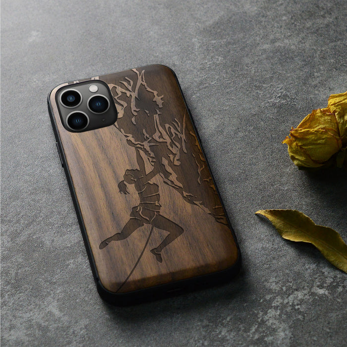 Woman Ascending the Cliff, Classic Engraved Wood & TPU Case - Artisanal Cover for Apple iPhone