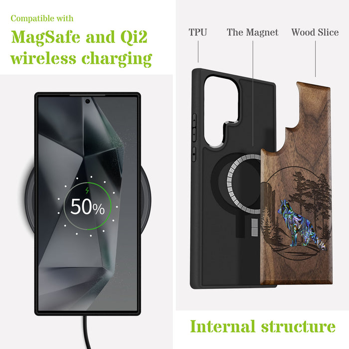 The Enchanting Fox, Hand-Inlaid Wood & Mother of Pearl Case - Artisanal Cover for Samsung Galaxy