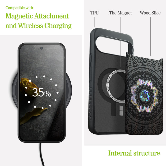 The Indian Floral Mandala, Hand-Inlaid Wood & Mother of Pearl Case - Artisanal Cover for Google Pixel