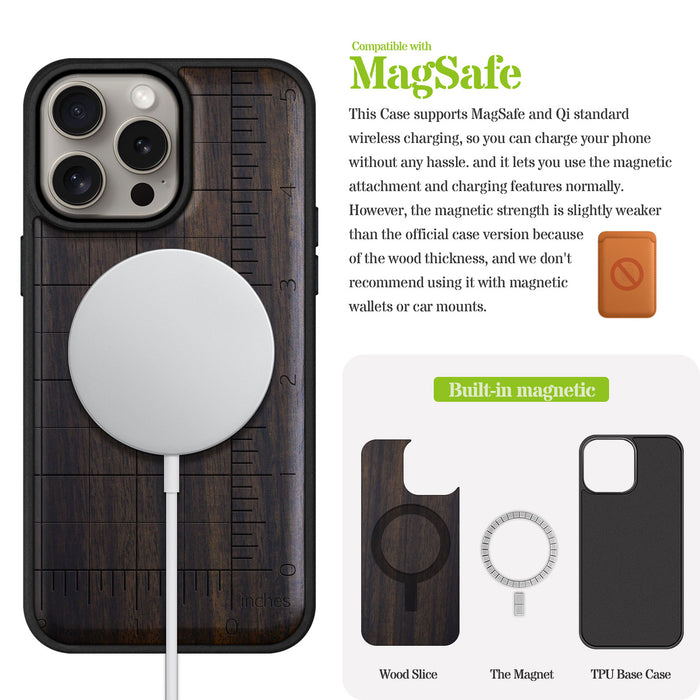 Measuring the Fine Details, Classic Engraved Wood & TPU Case - Artisanal Cover for Apple iPhone