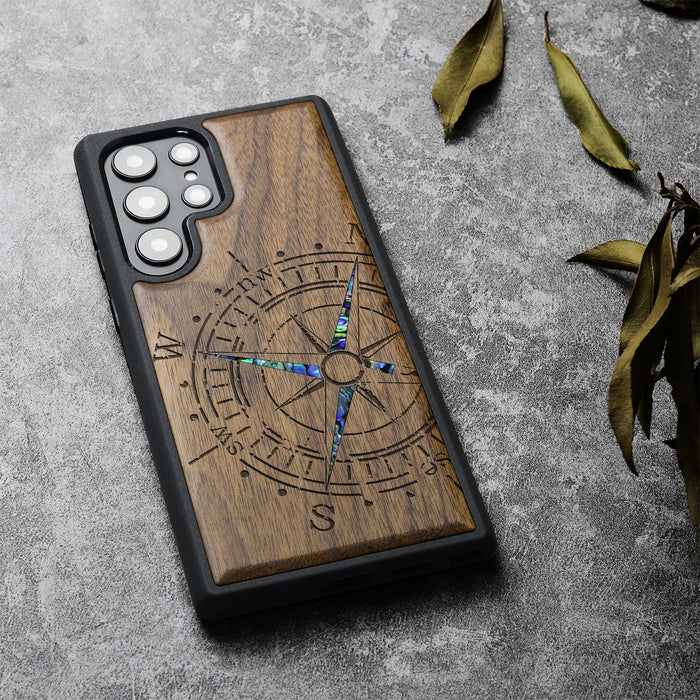 The Incomplete Compass, Hand-Inlaid Wood & Mother of Pearl Case - Artisanal Cover for Samsung Galaxy