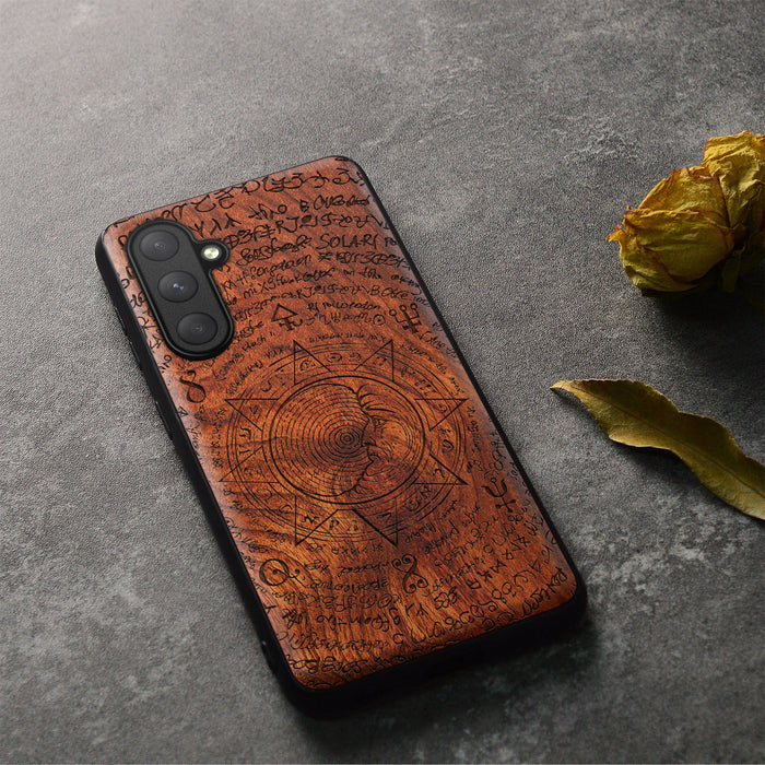 A Manuscript Enigma, Classic Engraved Wood & TPU Case - Artisanal Cover for Samsung Galaxy