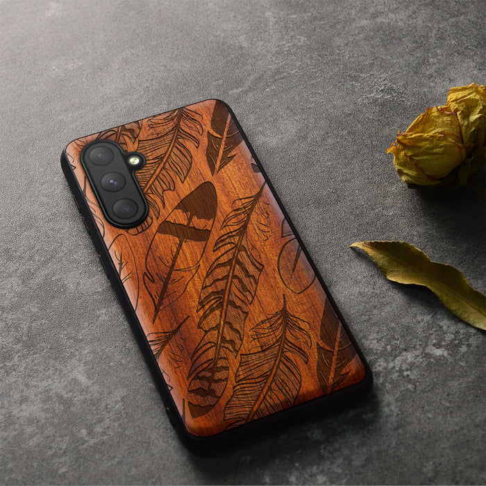 The Feathered Array, Classic Engraved Wood & TPU Case - Artisanal Cover for Samsung Galaxy