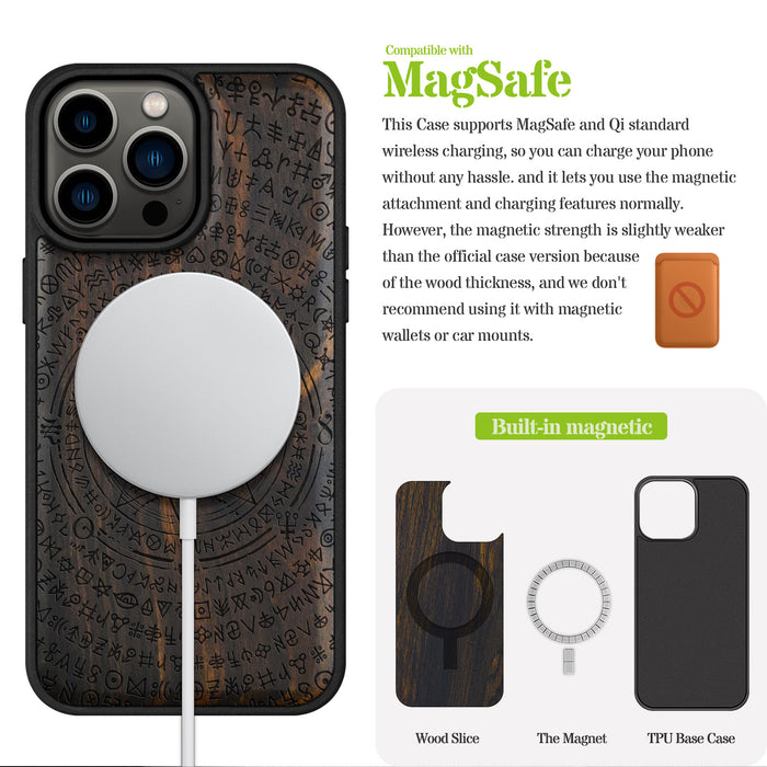 Mystical Armor, Classic Engraved Wood & TPU Case - Artisanal Cover for Apple iPhone