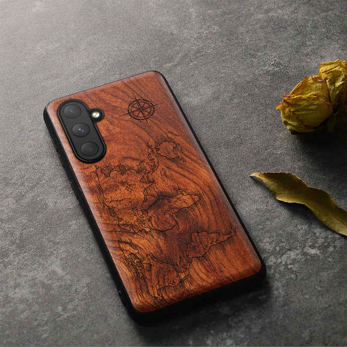 Global Connection, Classic Engraved Wood & TPU Case - Artisanal Cover for Samsung Galaxy