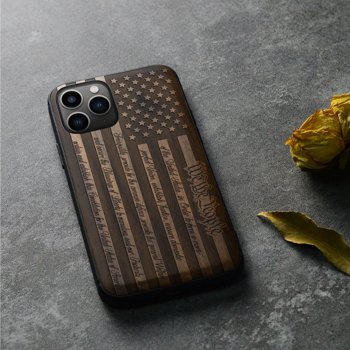 Legacy of Liberty, Classic Engraved Wood & TPU Case - Artisanal Cover for Apple iPhone