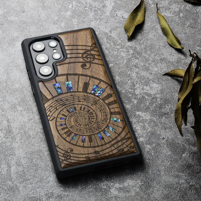 A Spiral Symphony, Hand-Inlaid Wood & Mother of Pearl Case - Artisanal Cover for Samsung Galaxy