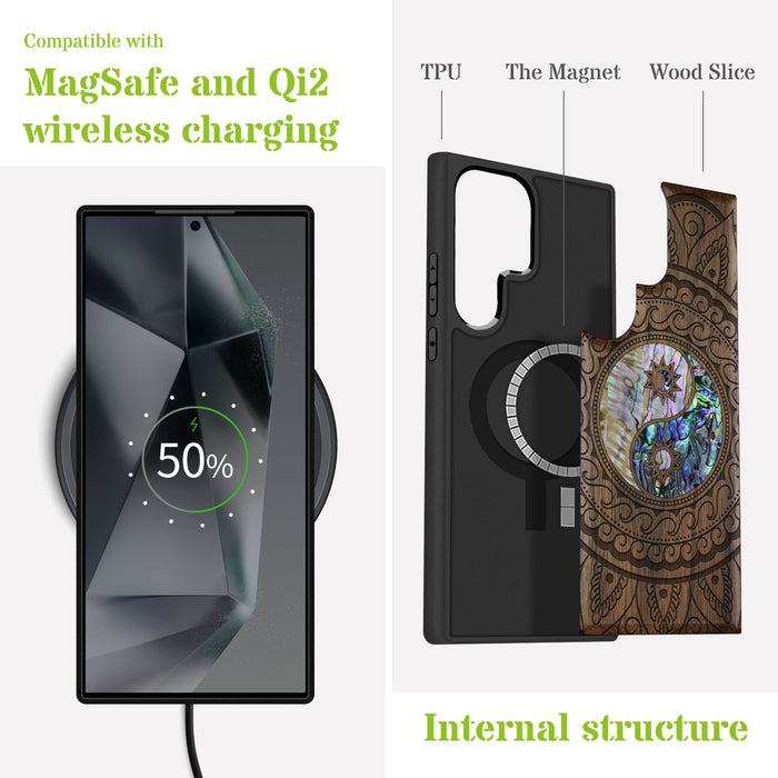The Yin Yang Paisley, Hand-Inlaid Wood & Mother of Pearl Case - Artisanal Cover for Samsung Galaxy
