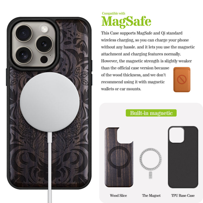 The Leafy Visage, Classic Engraved Wood & TPU Case - Artisanal Cover for Apple iPhone